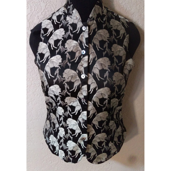 OOAK EUC Brocade mandarin collar sleeveless top S - Picture 2 of 7